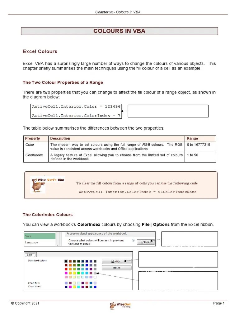 Colours In Vba | Download Free PDF | Microsoft Excel | Color
