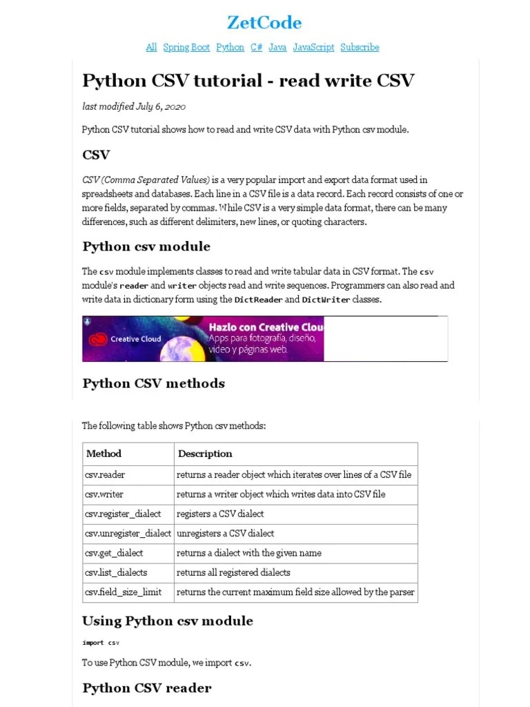 Python CSV - Read, Write CSV In Python | PDF | Comma Separated Values ...