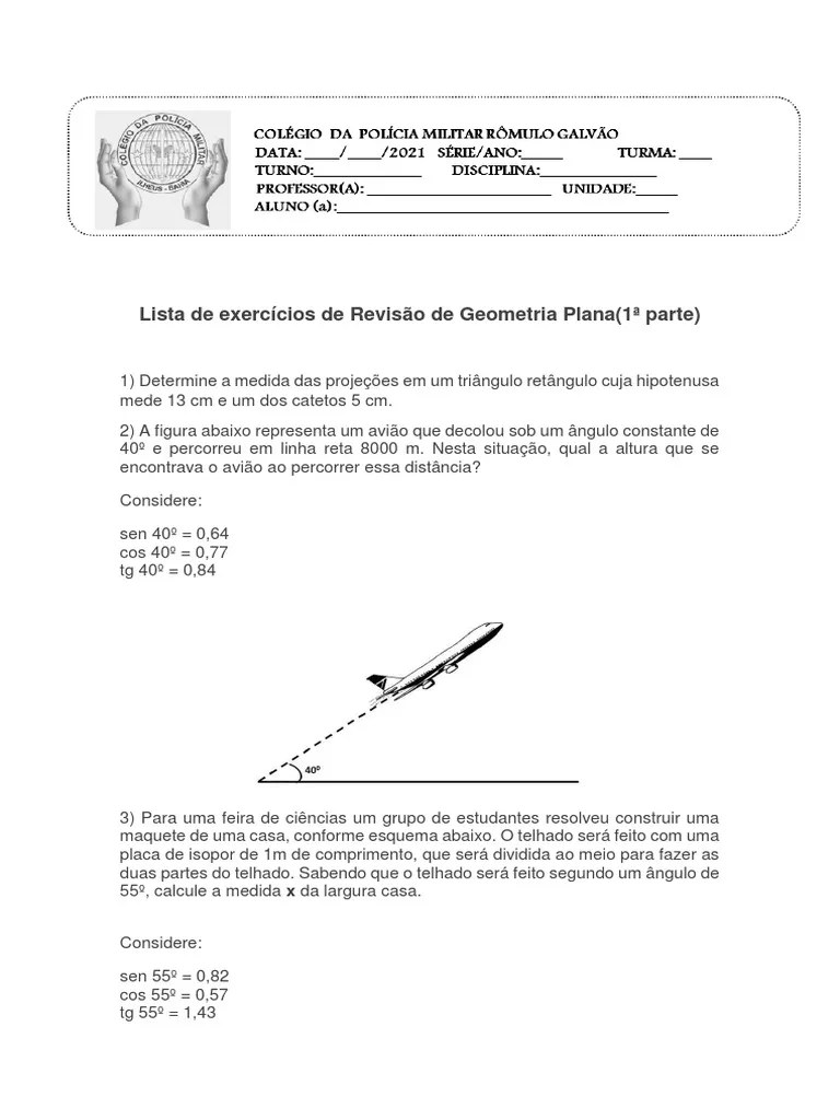 Lista De Exercícios De Geometria Plana | PDF | Triângulo | Pi
