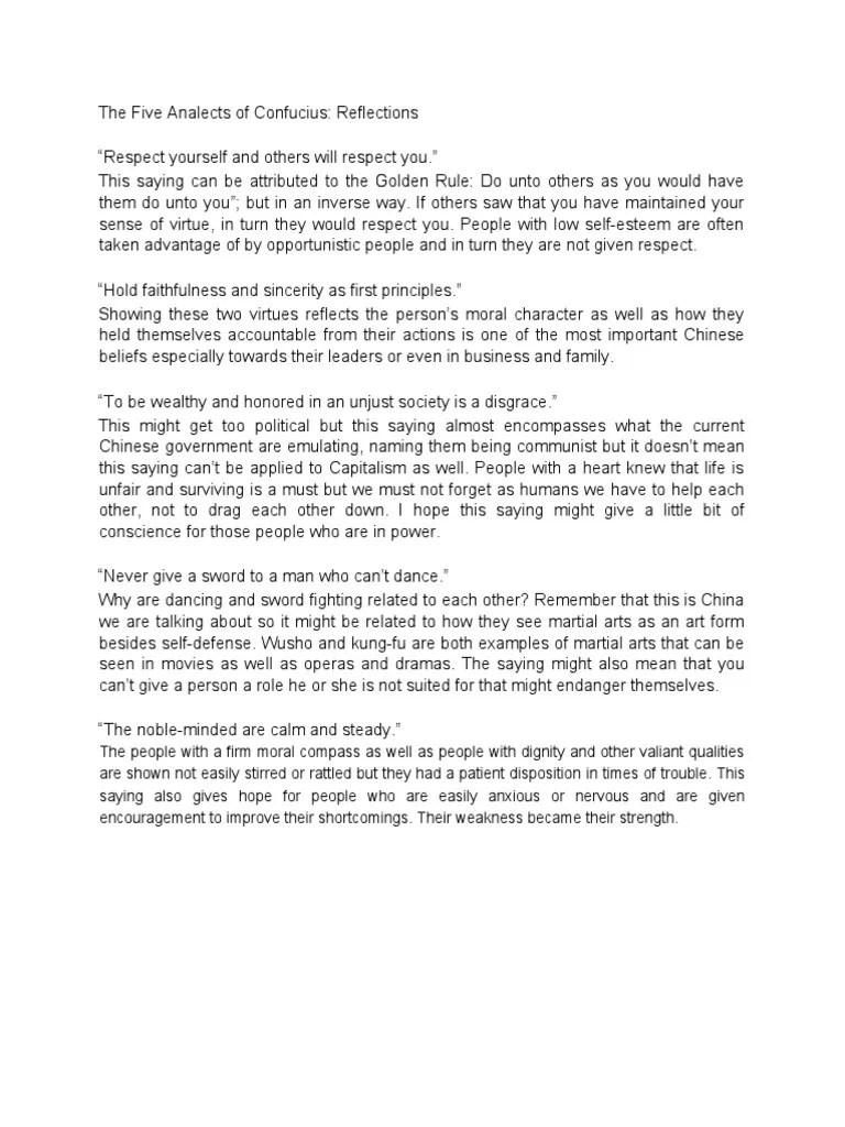 The Five Analects Of Confucius Reflections | PDF