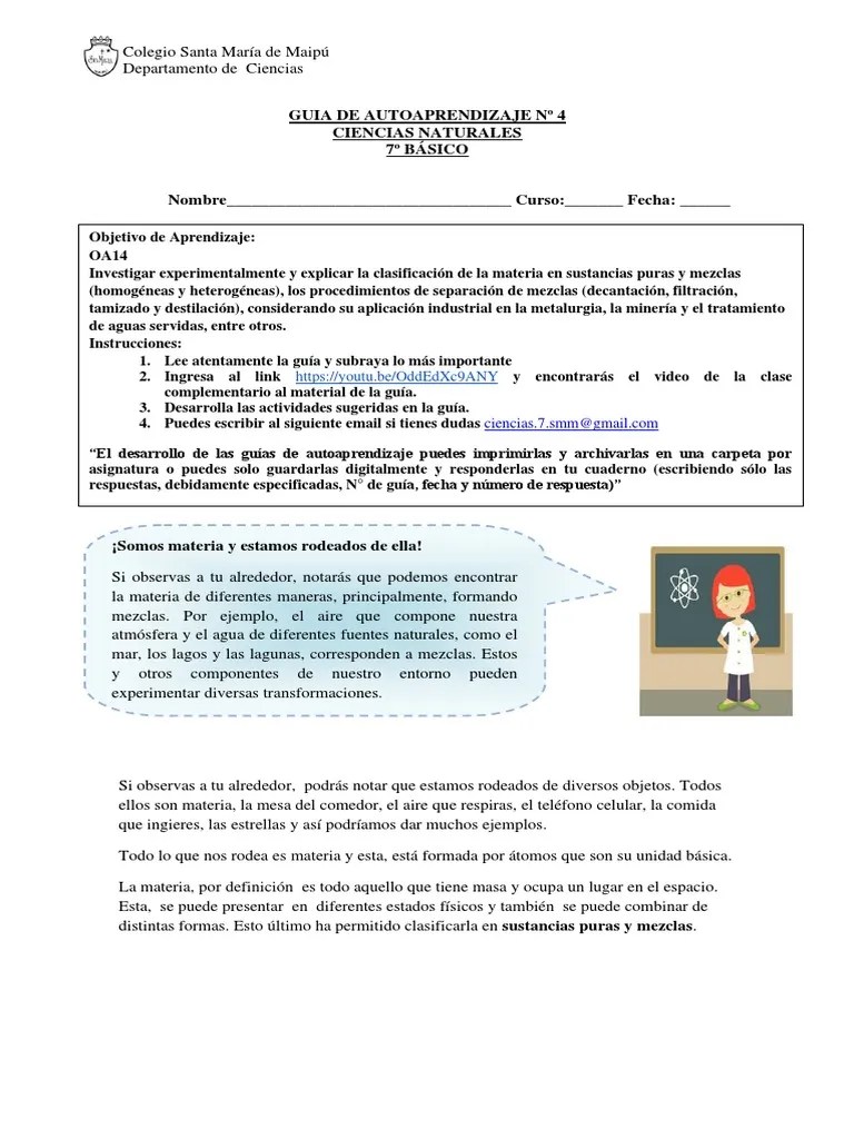 Ciencias Naturales - Guia #4 - 7°basico | PDF | Mezcla | Sustancias Químicas