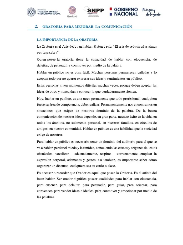 Oratoria Para Mejorar La Comunicación | PDF | Hablar En Público | Mente