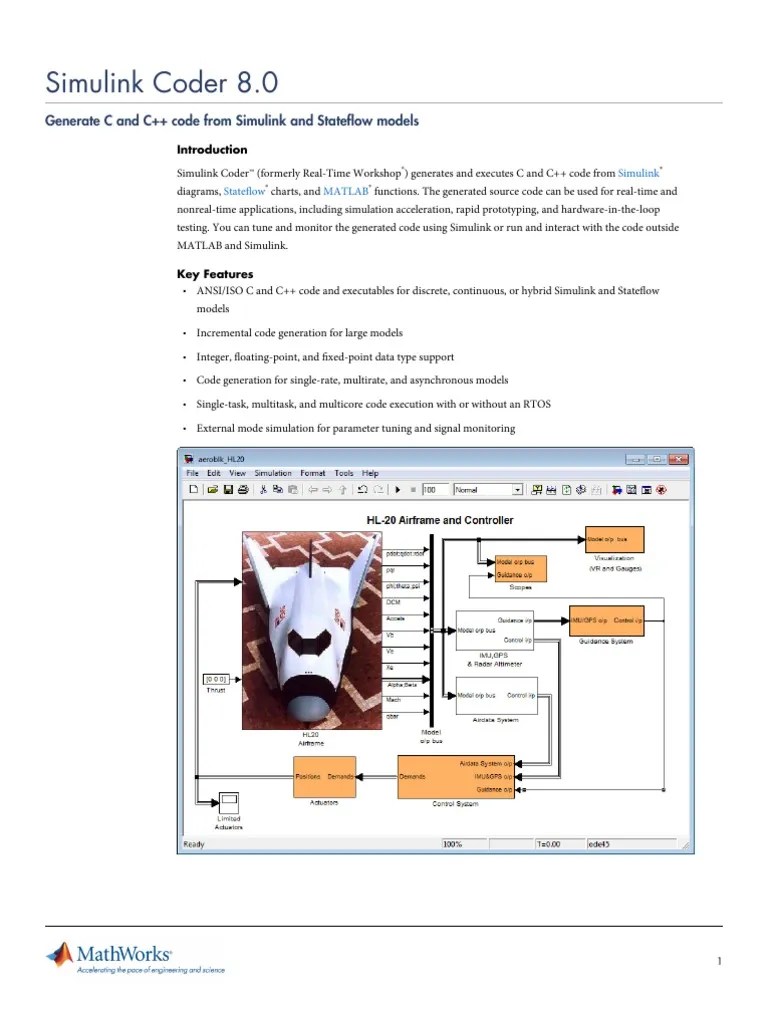 Simulink Coder 8.0: Generate C And C++ Code From Simulink And Stateflow ...
