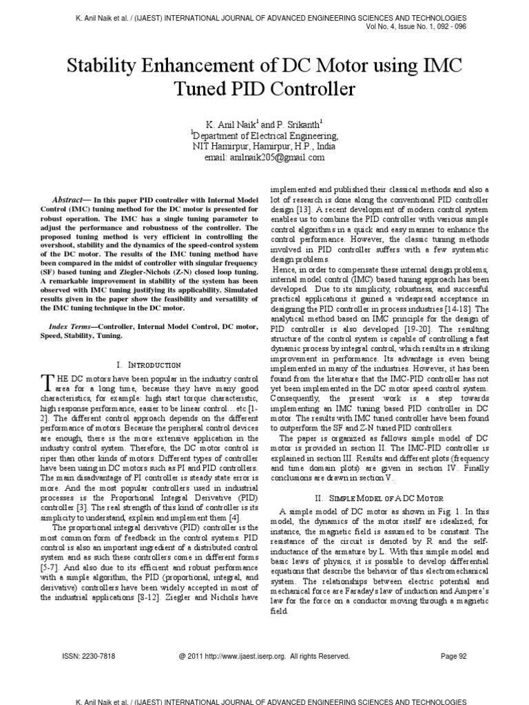 10 IJAEST Vol No.4 Issue No.1 Stability Enhancement Of DC Motor Using ...