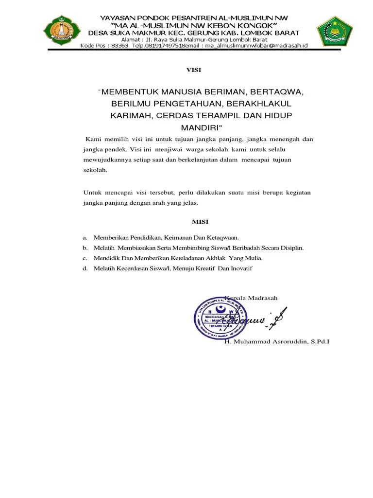 Dokumen Visi Misi Versi Sebelumnya Dan Versi Setelah Perbaikan ...