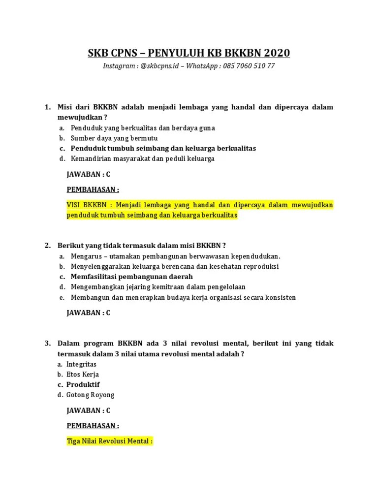 Skb Cpns - Penyuluh Kb Bkkbn - 18 Mei 2020 | PDF