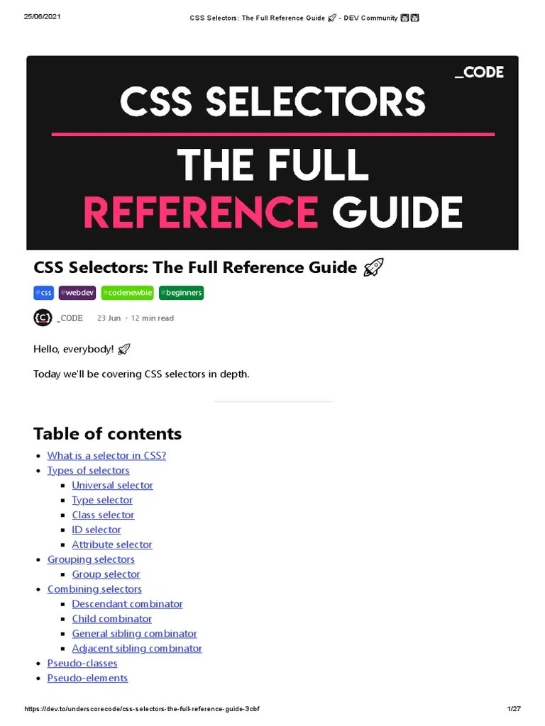 CSS Selectors - The Full Reference Guide - DEV Community | PDF | Html ...