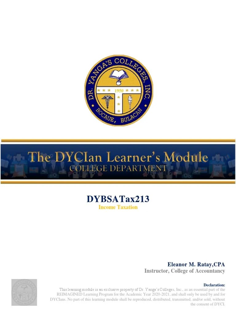 Income Taxation Module Pdf Tax Deduction Capital Gains Tax