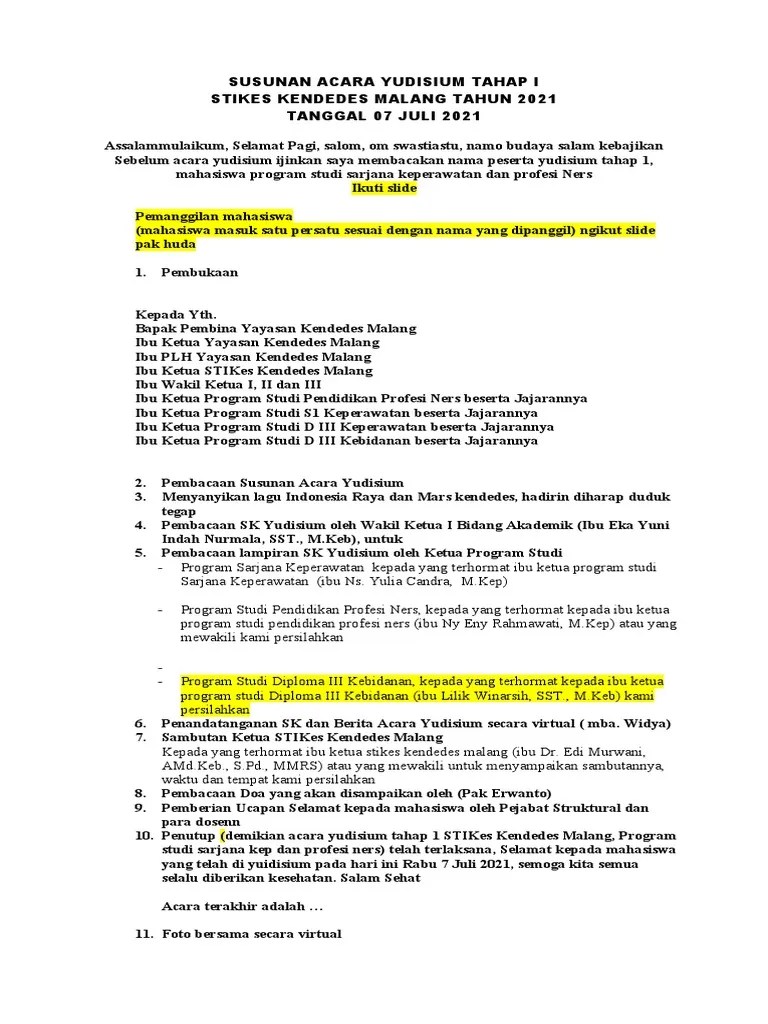 SUSUNAN ACARA YUDISIUM TAHAP I Tahun 2021 Virtual | PDF