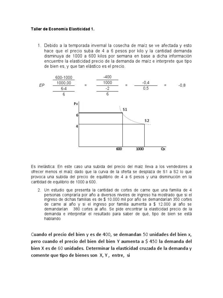 Taller Economia Elasticidad 1 | PDF | Elasticidad (economía) | Oferta ...