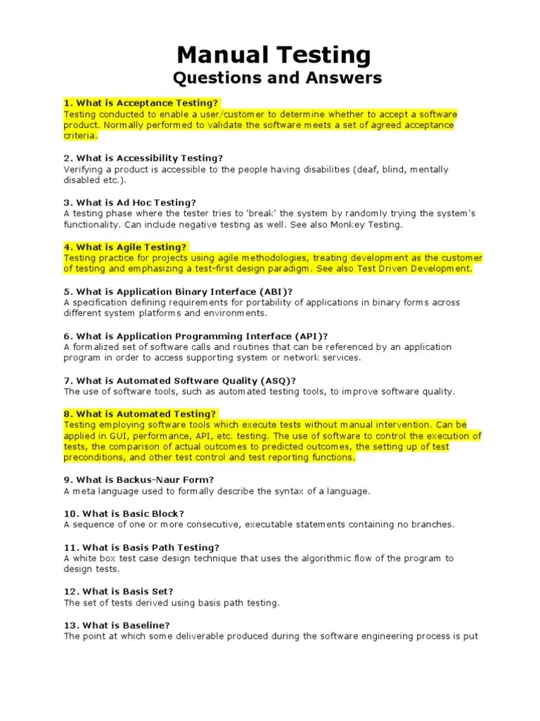 Manual Testing Questions And Answers | Download Free PDF | Software ...
