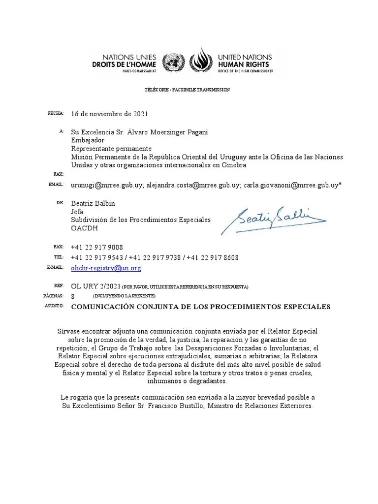 Carta De Relatores De DDHH De ONU Al Ministro Bustillos | PDF ...