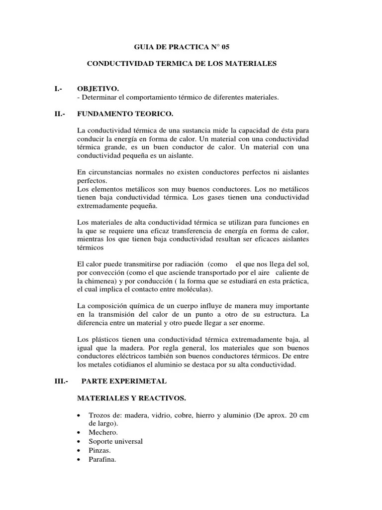 PRACTICA 05 Conduccion De Calor | PDF | Conduccion Termica | Conductividad Térmica
