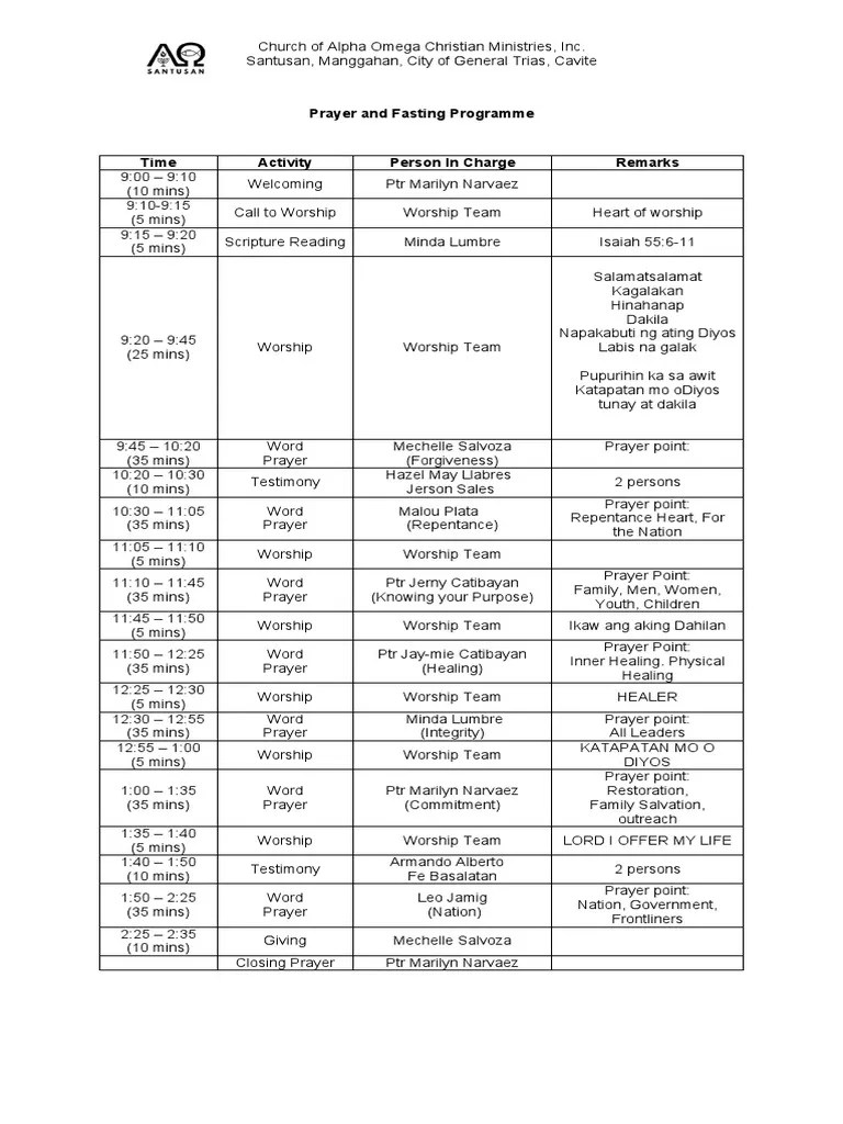 Prayer And Fasting Programme | PDF | Religious Behaviour And Experience | Prayer