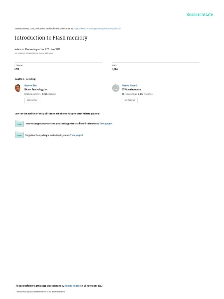 Introduction To Flash Memory: Proceedings Of The IEEE May 2003 | PDF ...