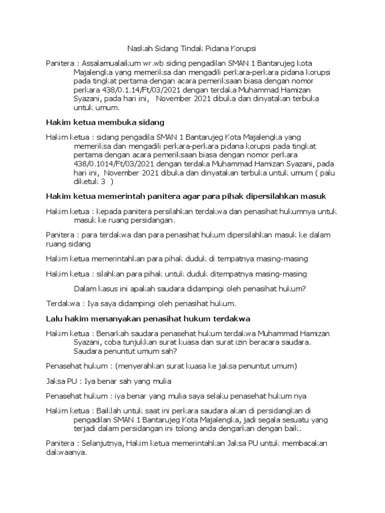 Naskah Sidang Tindak Pidana Korupsi | PDF