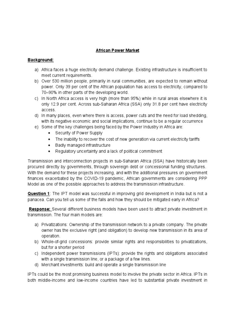 PPP In Transmission Lines In Africa | PDF | Public–Private Partnership | Electric Power Transmission