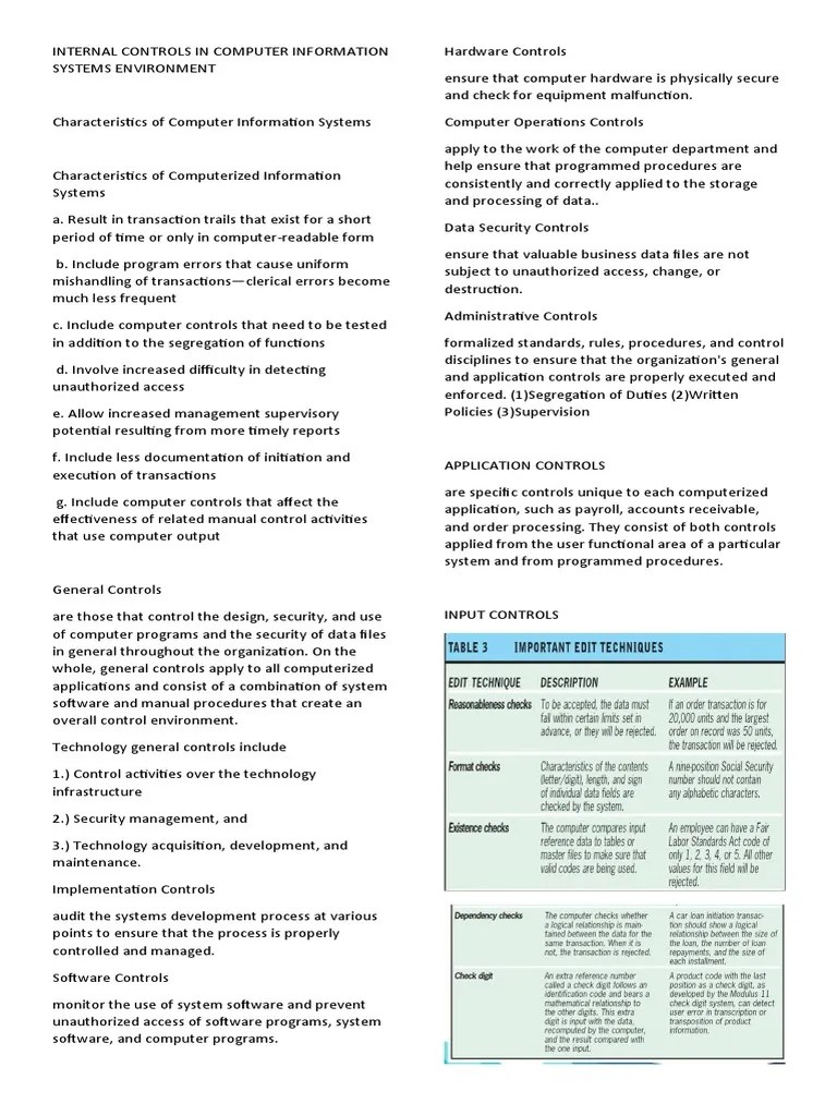 Internal Controls In Computer Information Systems Environment | PDF ...