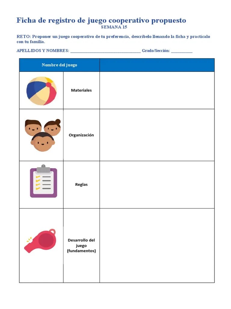 Juegan para superar desafíos u obstáculos y no para superar a las otras . Ficha De Registro De Juegos Cooperativos 2 Grado Pdf