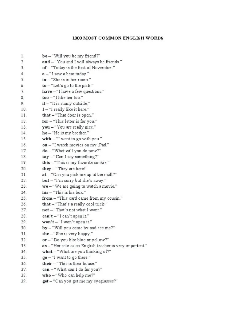 1000 Most Common English Words | PDF