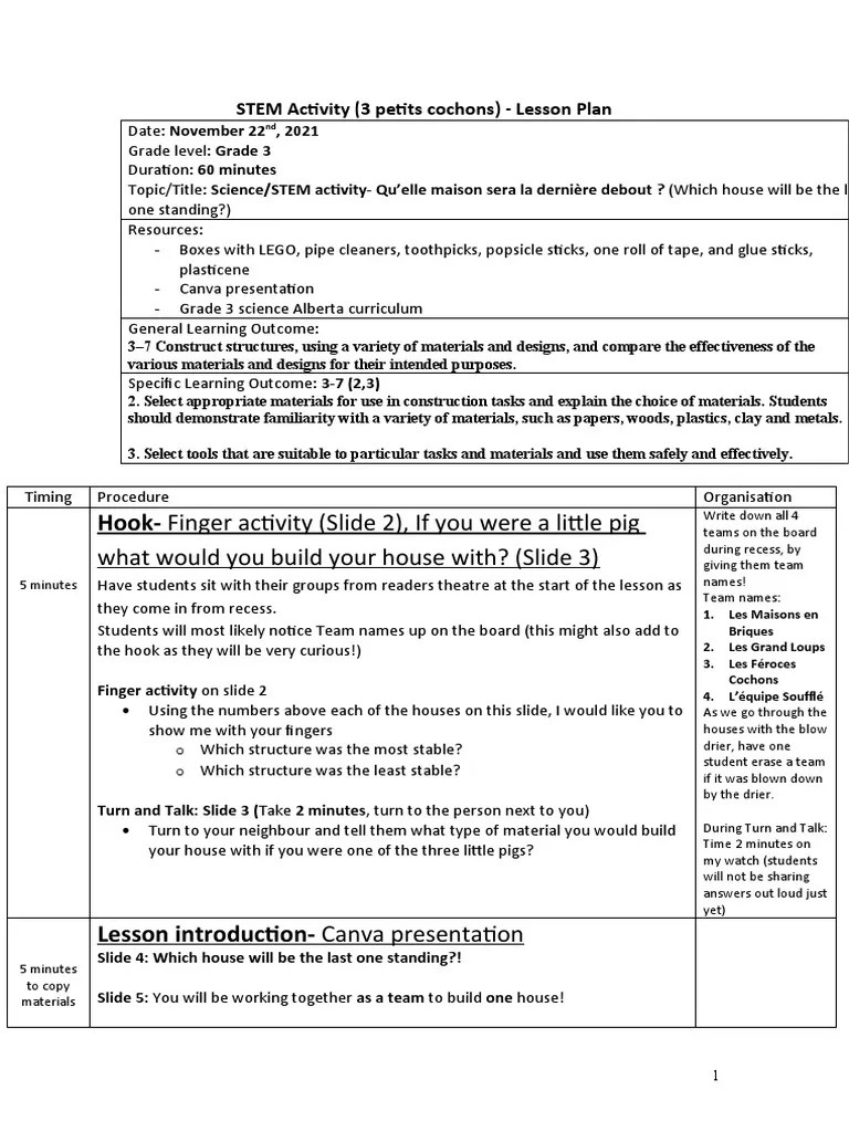 Stem Activity Lesson Plan | PDF | Educational Assessment | Cognition