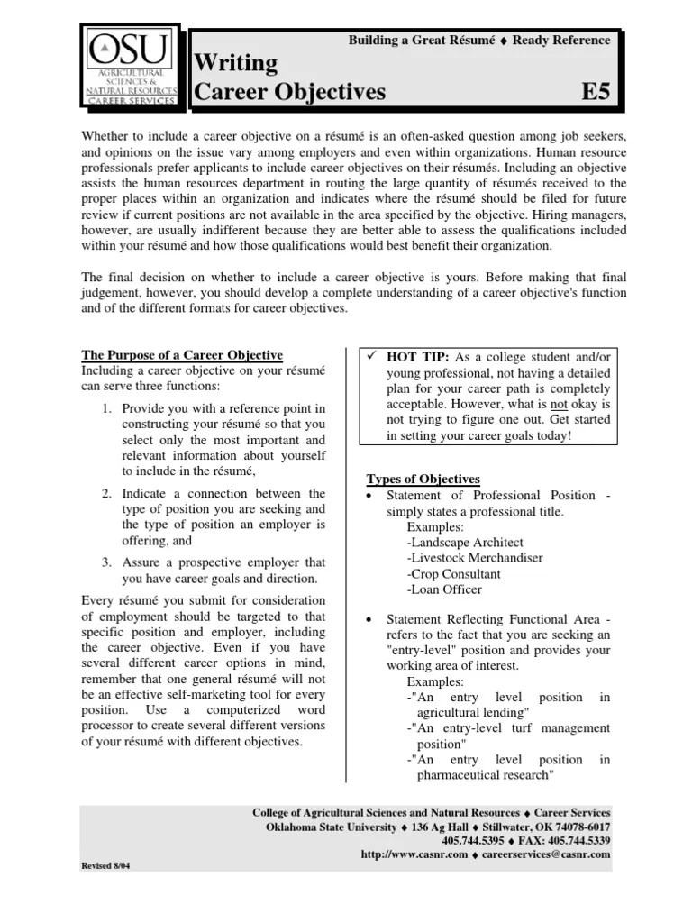 Do not exceed more than . Writing Career Objectives Pdf Resume Business