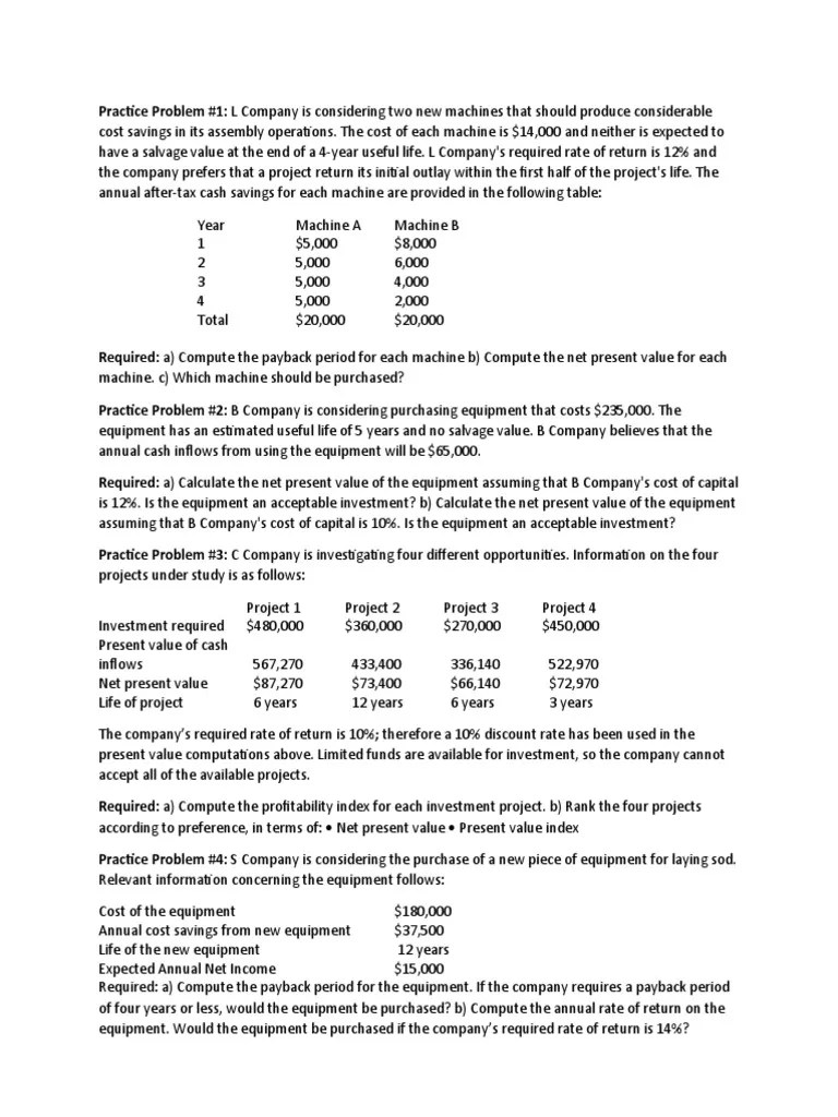 Capital Budgeting Practice Problem | PDF | Net Present Value | Present Value