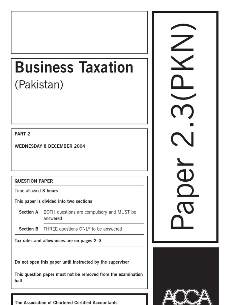 ACCA F6 Taxation Solved Past Papers | PDF | Expense | Tax Deduction