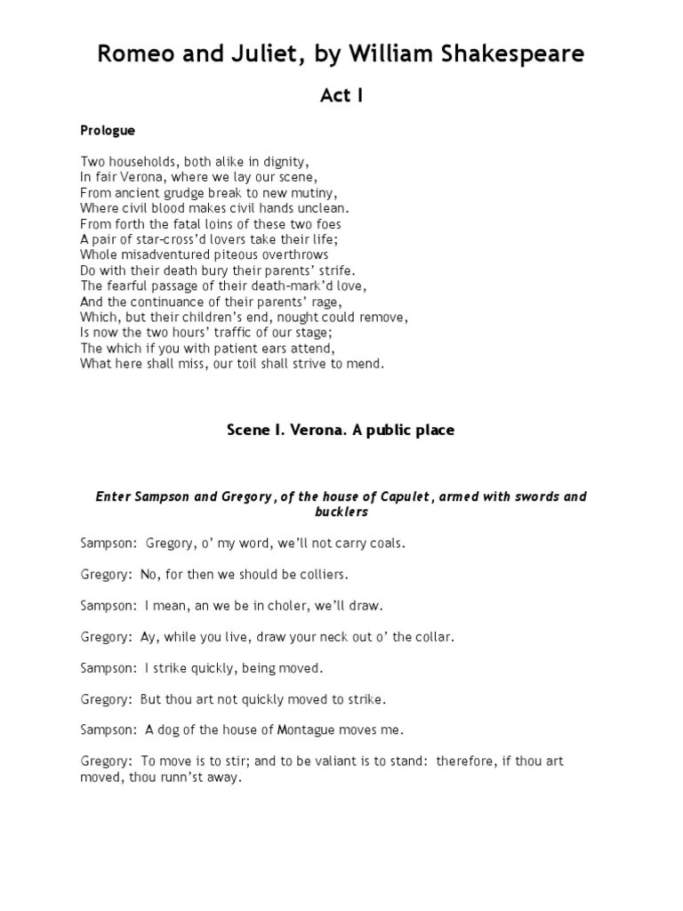 Romeo And Juliet Act 1, Scene 1 | PDF | Characters In Romeo And Juliet ...