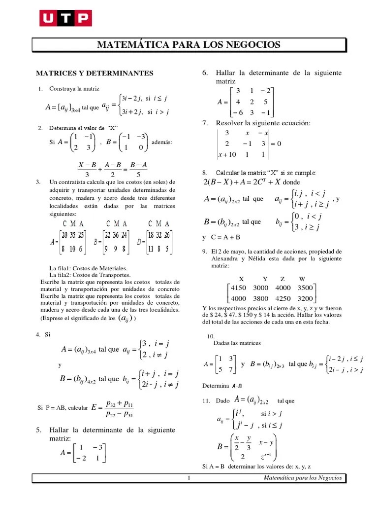 Semana 3 Sesión 1 - Matrices Y Determinantes PARA EL EXAMEN | Descargar ...