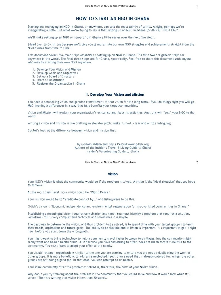 How To Start An Ngo In Ghana | PDF | Non Governmental Organization | Goal