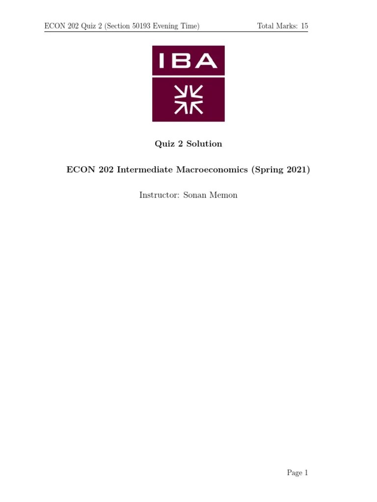 ECON 202 Quiz 2 Evening Solution | PDF | Consumer Price Index | Inflation