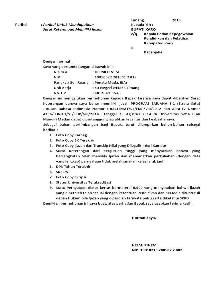 Surat Keterangan Memiliki Ijazah | PDF