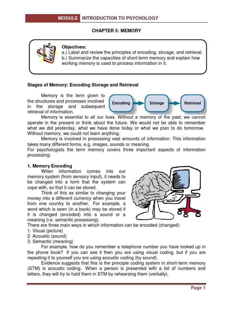 Chapter 5: Memory: Introduction To Psychology | PDF | Memory | Recall ...