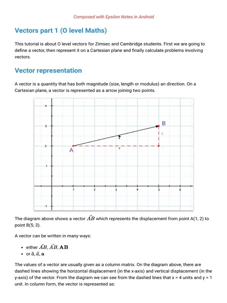 Vectors Part 1 (O Level Maths) : Composed With Epsilon Notes In Android ...