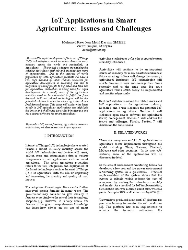 IoT - Applications - In - Smart - Agriculture - Issues - And - Challenges Conference Paper WMN ...