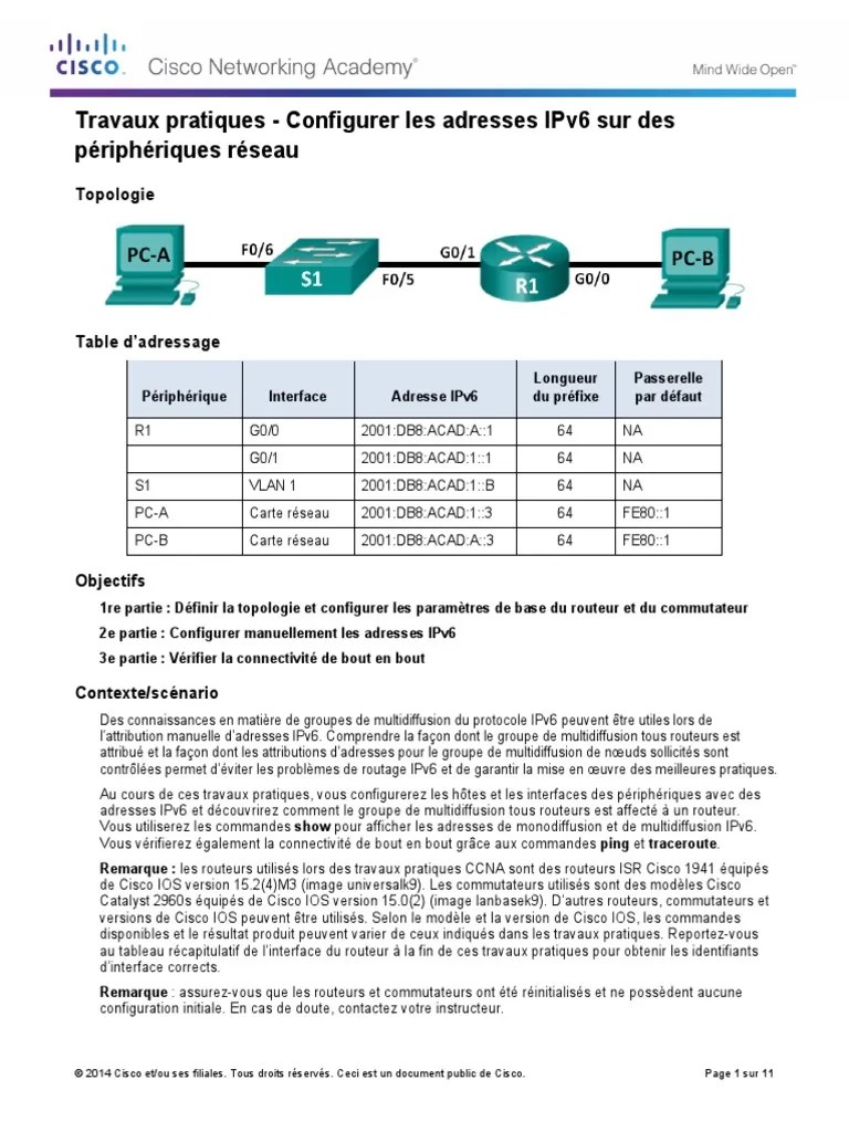 8.2.5.5 Lab - Configuring IPv6 Addresses On Network Devices | PDF | I ...