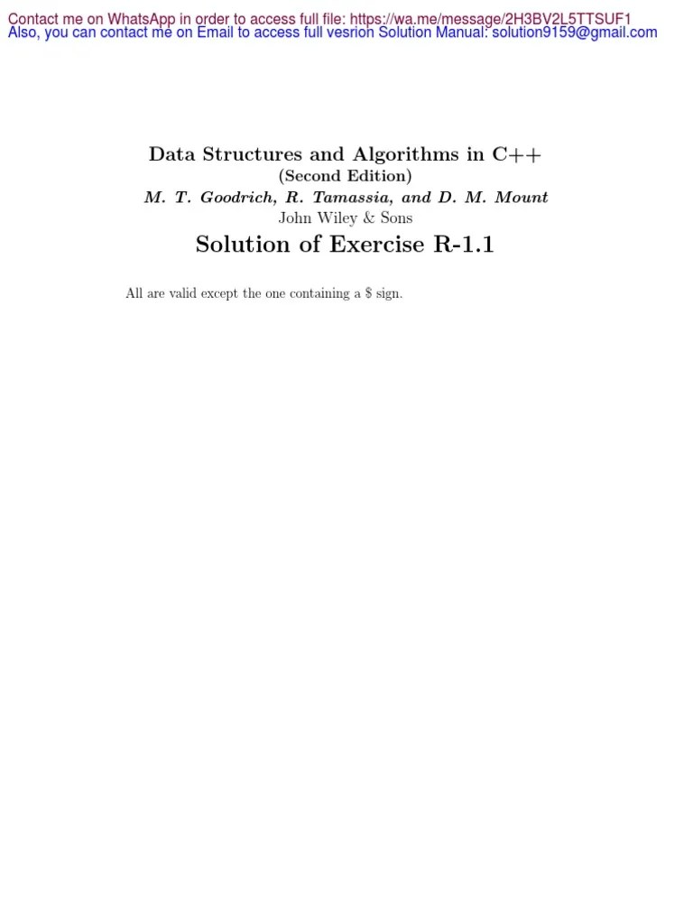 Sample For Solution Manual Data Structures And Algorithms In C++ 2nd ...