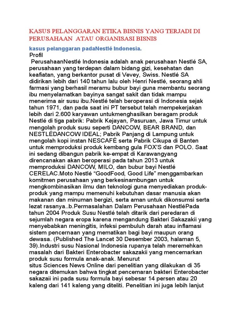Kasus Pelanggaran Etika Bisnis Yang Terjadi Di Perusahaan Atau ...