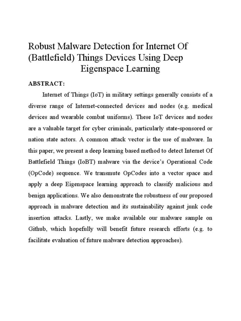 Robust Malware Detection For Iot Devices Using Deep Eigenspace Learning ...