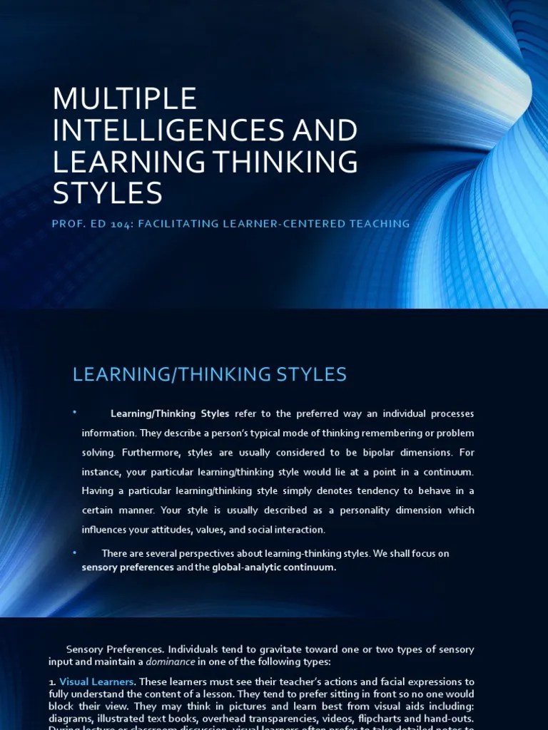 Multiple Intelligences And Learning Thinking Styles | PDF | Learning ...