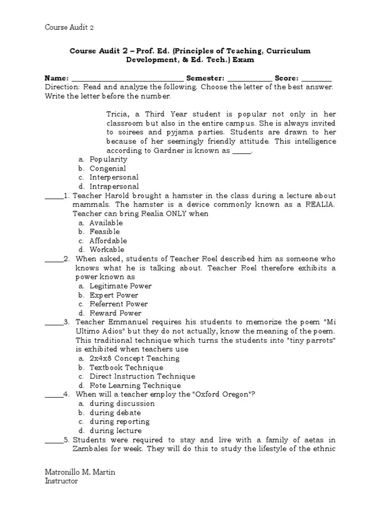 Chapter 3 Exam 1 | PDF | Curriculum | Teachers