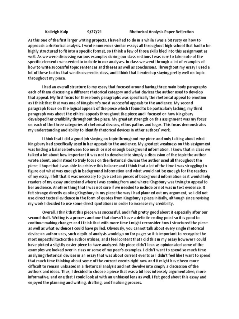 Writ 101 - Rhetorical Analysis Writers Reflection Portfolio | PDF | Rhetoric | Essays