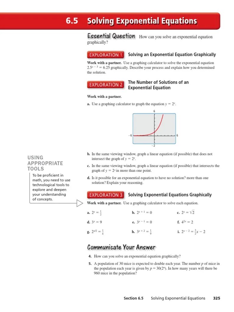 6.5 Solving Exponential Equations: Essential Question | PDF | Equations | Exponentiation