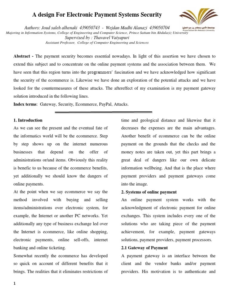 Security In Electronic Payment Systems | PDF | Pay Pal | Cyberspace