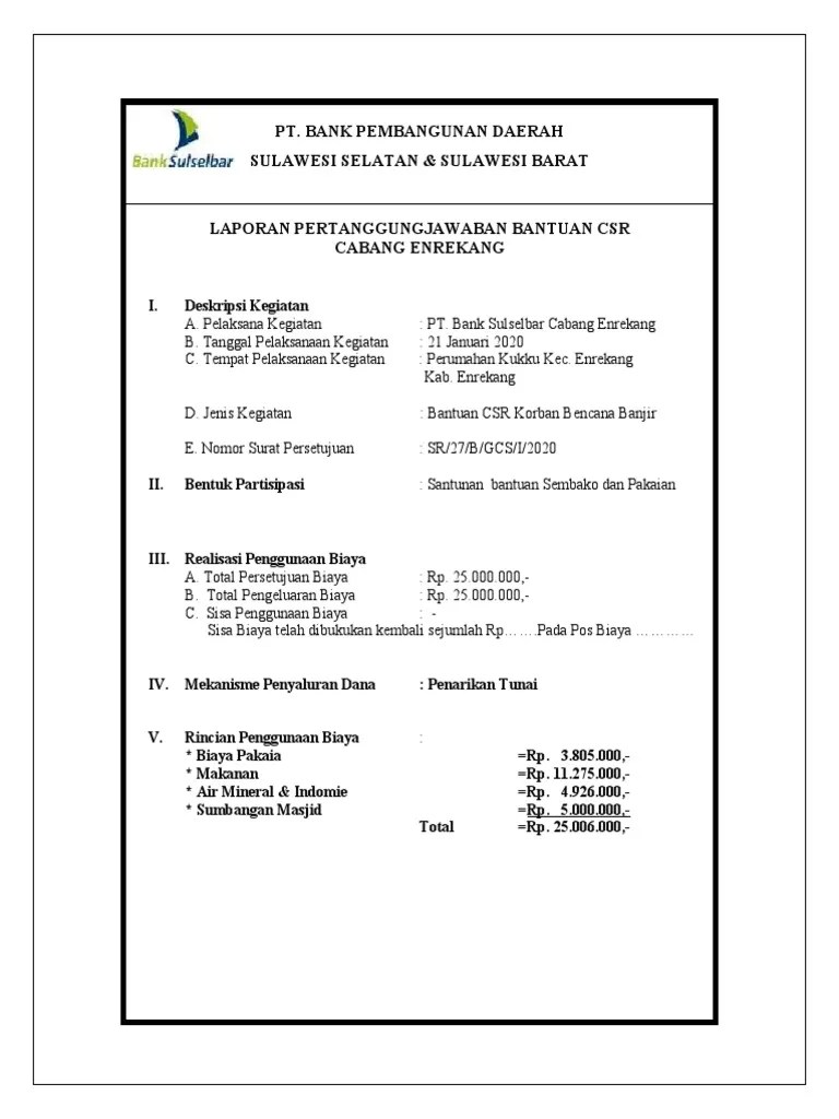 Laporan Dana CSR Banjir Januari 2020 | PDF