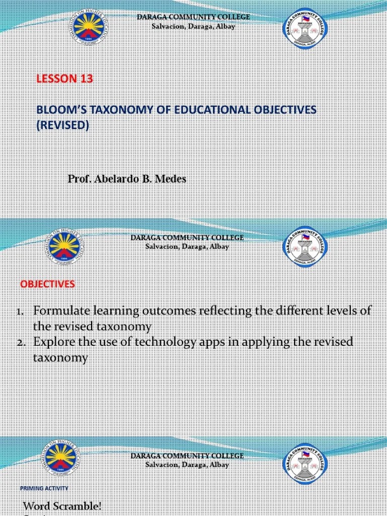 Lesson 14 Blooms Taxonomy Of Educational Objectives Revised | PDF ...