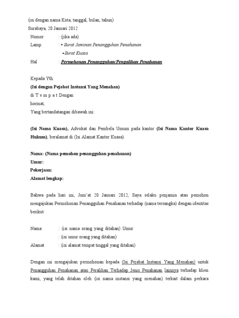 Format Surat Permohonan Pengalihan Penahanan | PDF