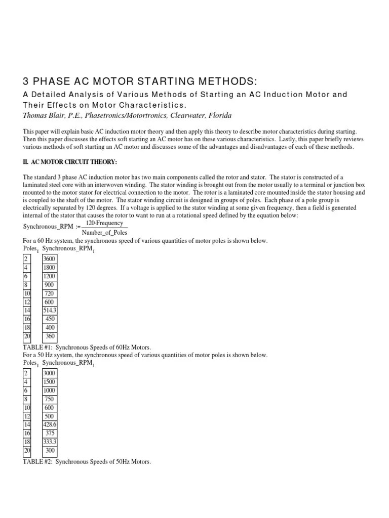 Starting Methods Of 3 Phase Induction Motors Electric