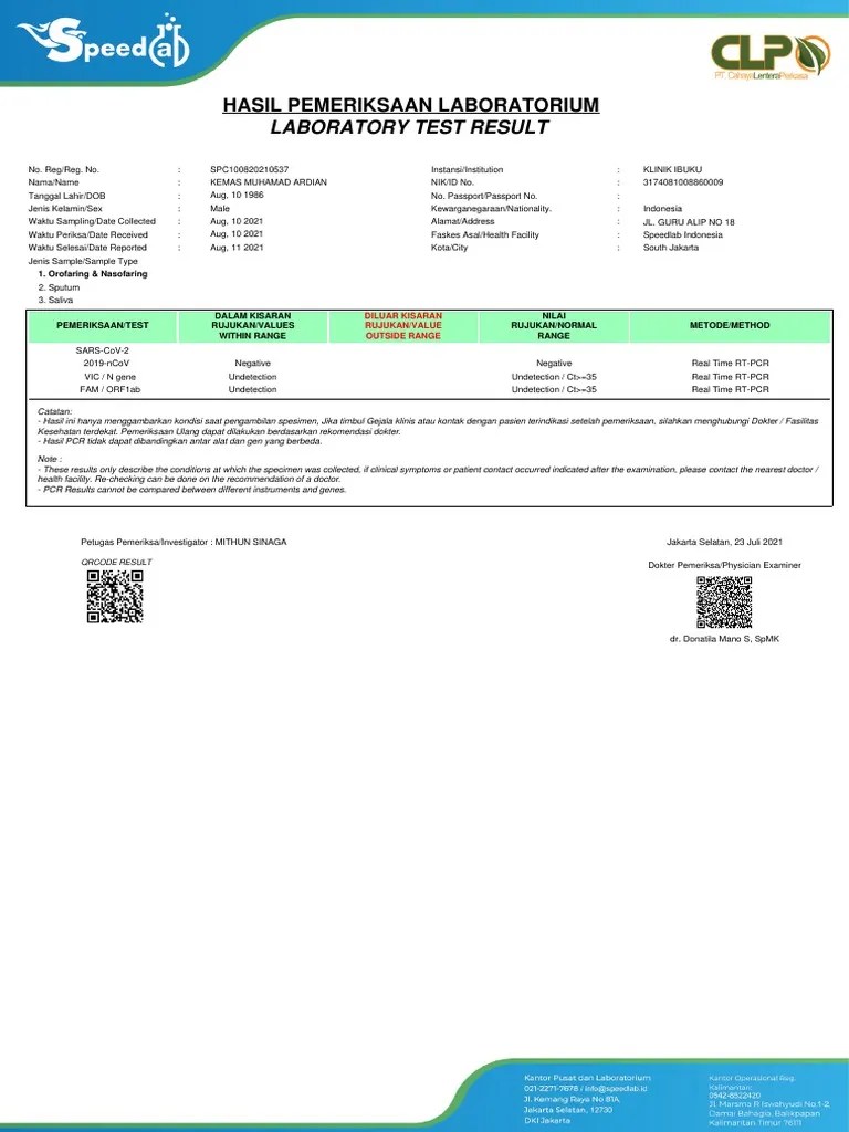 Hasil Pemeriksaan Laboratorium: Laboratory Test Result | PDF | Biology | Health Care